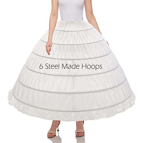 Women 6 Hoop Crinoline Petticoat Underskirt for Quinceanera Dress Wedding Gown PPT360 White3