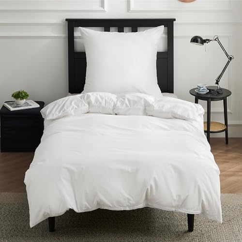 BEDSURE Colchas Ropa de cama de 135 x 200 cm, algodón blanco, juegos de ropa de cama de 135 x 200 cm, funda nórdica de 2 piezas con funda de almohada de 80 x 80 cm, ropa de cama con cremallera