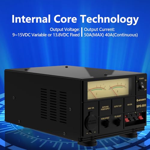 Universal Compact Bench Power Supply- 50 Amp Regulated Home Lab Benchtop AC-to-DC Converter 13.8 Volt/9-15Volt, Cooling Fan, Screw Type Terminals - Jesverty SPS-50II