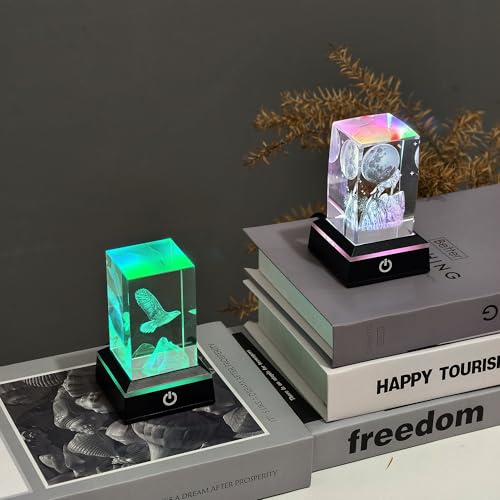 Image of Lighted Led Base for Glass Art Crystal Display Light Base - 6-Color Adjustable LED Platform for Holiday Decor & Art Photography (2.68in ABS Base) set of 2