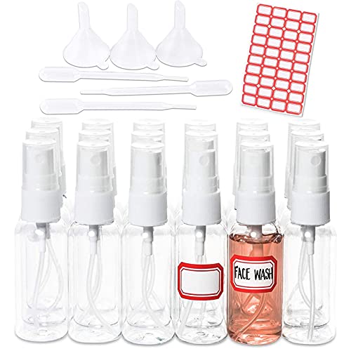 Clear Travel Spray Bottles Set for Toiletries with Labels (20 Pack)