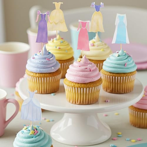 Image of Princess Party Cupcake Topper, Princess First Birthday Party Decoration | Dress Birthday Cake Decoration,Girl's 1st Party Supplies