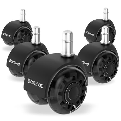 COSYLAND 5pcs Ruedas Silla Oficina   11 mm x 22 mm Ruedas Silla Gaming   Deslizan Suavidad y Silencio   No Rayan el Suelo   No Acumula Suciedad   Diseño de Doble Rueda   Negro Transparente