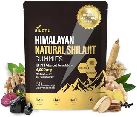 Shilajit Gummies, Shilajit for Men & Women | 4000mg High Potency 10-in-1 Formula with Pure Himalayan Shilajit, Ashwagandha, and 75% Fulvic Acid | Sugar-Free Vegan, 85+ Trace Minerals