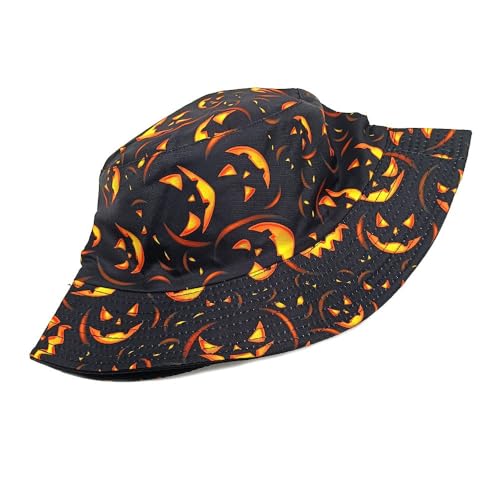 Image of Bucket Hat for Women Men,Travel Sun Beach Cap,Unisex Fishing Outdoor Boonie (Halloween Black Gold)