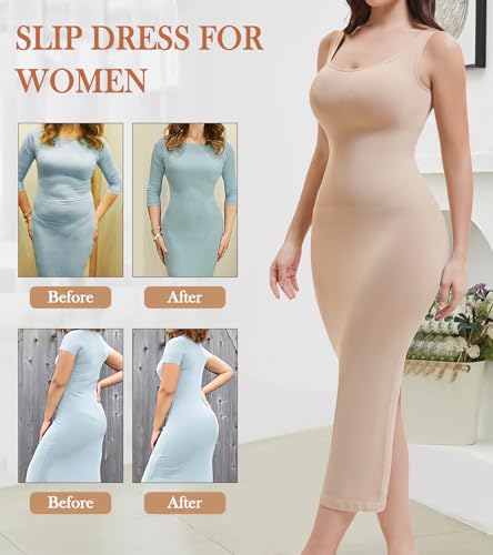 Shapewear Full Slip for Under Dresses, Tummy Control Slip Dress for Women, Square Neck Long Slimming Dress4