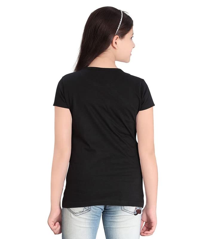 Image of Plain Casual Black Cotton Round Neck Half Sleeve Girls T-Shirt