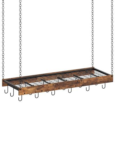 CHOEZON Hanging Pot Rack, Ceiling Wall Mounted Pot Rack for Kitchen, Industrial Style Pot Hanger with 18 Hooks, Cookware Storage Organizer, for Pots and Pans, Rustic Brown and Black TPR12BFC1