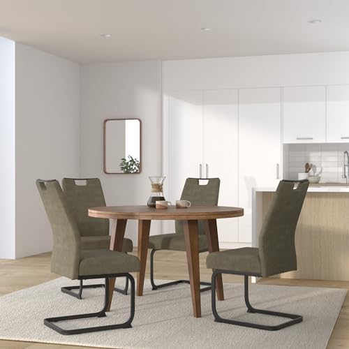 Hela Tische, 4er Set Schwingstuhl Kerstin XL-Breite, Microfaser Schlamm, Vierkantgestell Schwarz, Komfortsitz Federkorb, 140kg belastbar