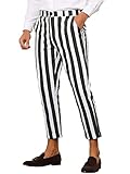 Lars Amadeus Halloween Black and White Striped Pants for Men's Slim Fit Flat Front Tapered Business Office Cropped Pants 28 Black White