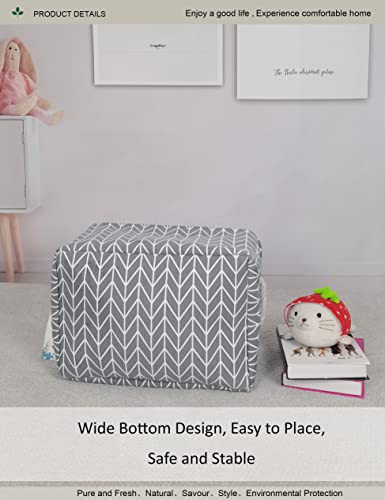 Image of Rectangular Thick Collapsible Grey Chevron Storage Bin | Sturdy Thick linen EVA fabric,soft cotton rope handles, large chevron print for bedroom, closet, bathroom supplies
