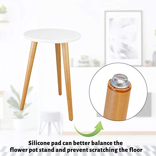 Uneedem Wood Mid Century Plant Stand for Indoor Plants, Modern Table, Tall Holder for Flower Pots, Small Round Side/End Table(A2 White, High: 16.5") by Uneedem - Image 4