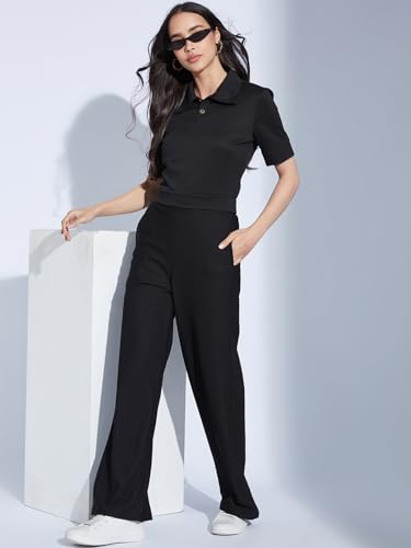 Image of Selvia Women's Textured Lycra Solid T-Shirt
