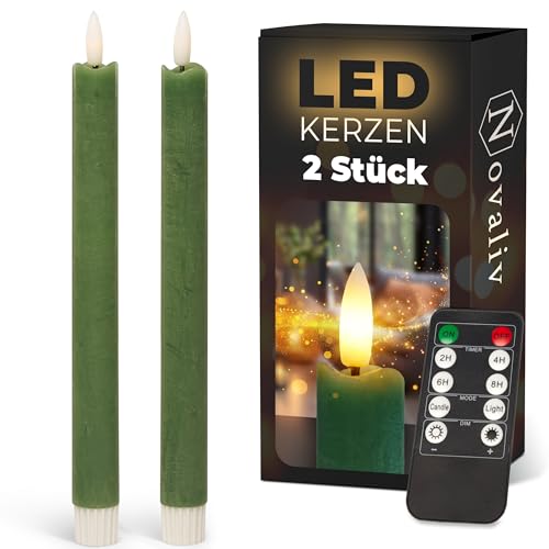 Novaliv Stabkerzen LED mit Timer Grün 2er Indoor mit 6 Stunden Timer...