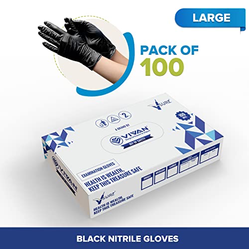 Image of Black Nitrile Gloves, Disposable, Heavy Duty, Powder Free, Latex Free, Large Size, Food Safe, Textured Grip (LARGE)