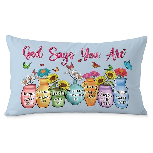 Fuasei God Says You are Christian Floral Butterfly Pilow Covers 12x20, Christian Faith Based Gifts for Women, Inspirational Bible Verse Pillow Covers for Girls Room Dorm Apartment(Blue)