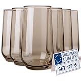 Biandeco Smokey Sand - Juego de 6 vasos de vidrio de arena de 16 onzas, vasos Highball para cócteles, bebida larga, agua, mojito, jugo, refrescos