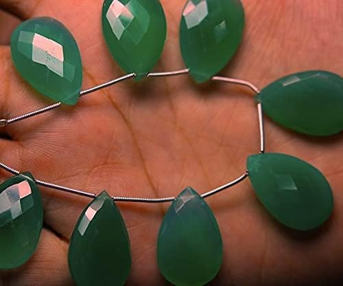 Paire Calcédoine Verte Facetée AAA 16x25mm haut de gamme pour création de bijoux d'exception - 3