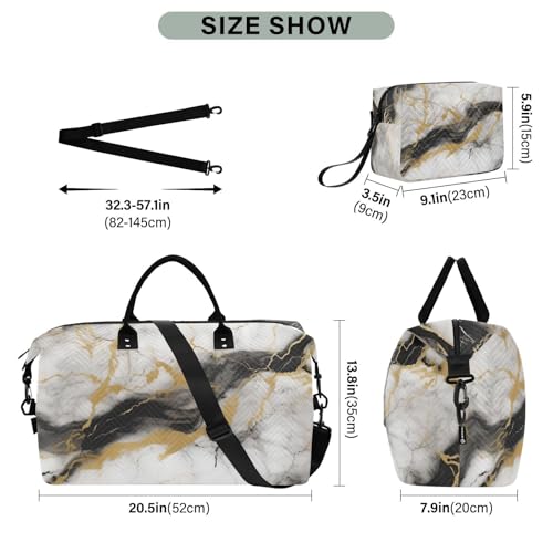 Travel Duffle Bag Gym Bag, Marble Print Black White Weekender Bags for Women with Toiletry Bag Travel Tote Bag Swim Bag3