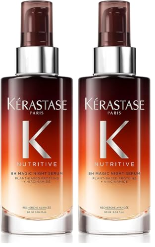 Kérastase Nutritive, Sérum Reparador de Noche, Para Cabello seco, Revitaliza, nutre y repara, Con niacinamida anti-sequedad, 8H Magic Night Serum, 90 ml (Paquete de 2)