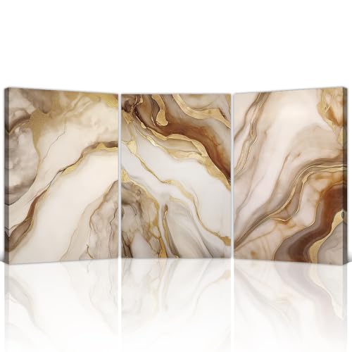 Abstract Picture Wall Art 3 Piece Beige and Gold Picture