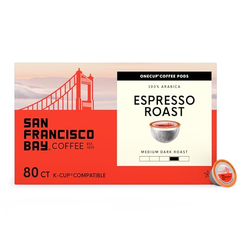 Image of San Francisco Bay K-Cup Coffee Pods, Espresso Roast (80 ct), Medium-Dark Roast, Commercially Compostable Single-Serve Coffee Pods