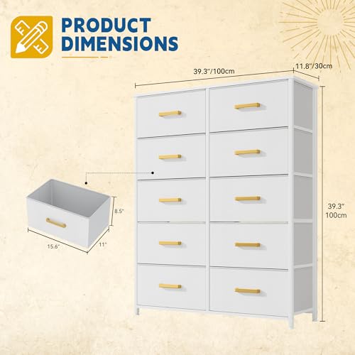 DWVO 10 Drawers Dresser, Fabric Dresser, Fabric Storage Tower, Organizer Unit for Living Room, Hallway, Closets