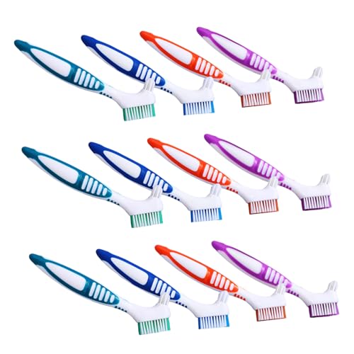 BIUDECO 12 Piezas Cepillo de Limpieza Doble Cara para Dentaduras y Retenedores Colores Surtidos Cerdas Suaves para Cuidado Dental de Prótesis y Aparatos Ortodónticos Casa