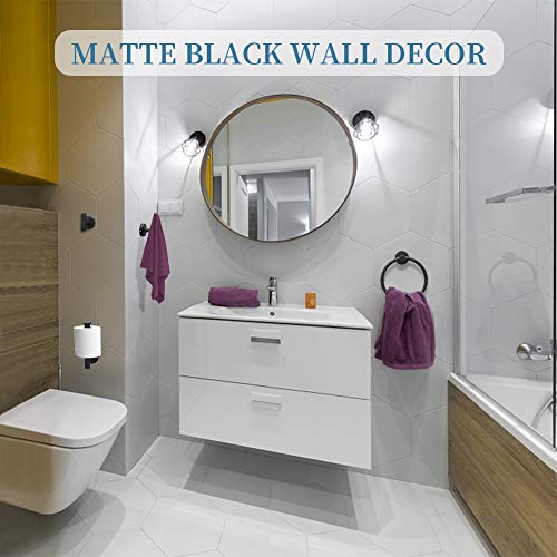 Sofier Black Bathroom Accessories Set 4 Piece with 304 Stainless Steel Black Towel Ring Toilet Paper Holder and 2 Robe Towel Hooks Wall Mounted Matte Black Bathroom Hardware Set