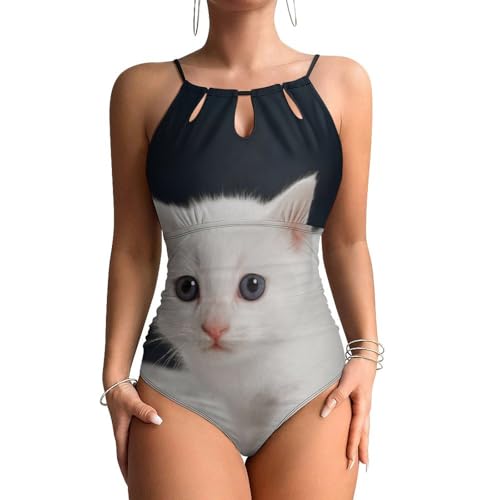 Maillot de bain une pièce femme chaton blanc monokini beachwear sculptant