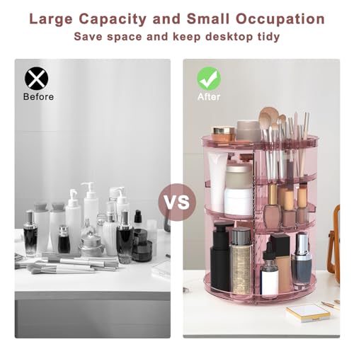 Image of Jiavarry Rotating Makeup Organizer, DIY 8 Adjustable Layers 360 Spinning Skincare Organizers, Makeup Storage Carousel Tower with Brush Holder & Perfume Trays, Cosmetic Display