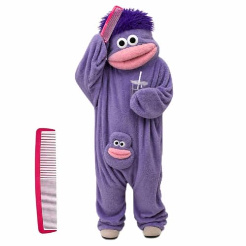 Yieroiey Silly Frog Onesie Pajamas Soft Plush Cosplay Jumpsuit Unisex Cozy Loungewear for Sleepovers & Relaxation (US Alpha Small Regular Regular Purple (Pajamas + Comb))