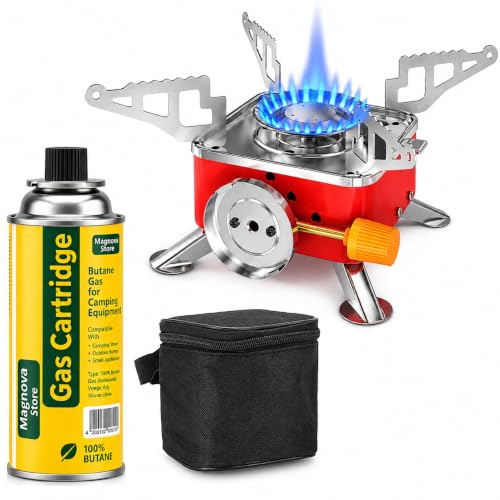 Image of Magnova Portable Cooking Gas Stove with Butane Gas Cylinder, Outdoor Camping Stove with Piezo Ignition, Emergency Use Stainless Steel Folding Gas Stove with Storage Box for BBQ, Trekking, Traveling