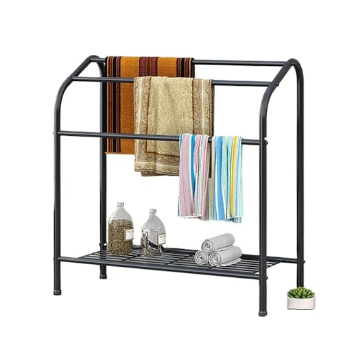 FGXHHS Toallero de pie - Soporte de baño de pie, Barra de Inodoro sin Perforaciones, de Metal, para secar Toallas y Accesorios (Negro)