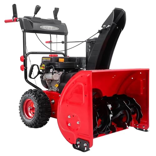 PowerSmart 24-Inch Two-Stage Self-Propelled Gas Snow Blower with 212cc Engine, Electric Start, 6 Forward/2 Reverse Speeds, and LED Lights