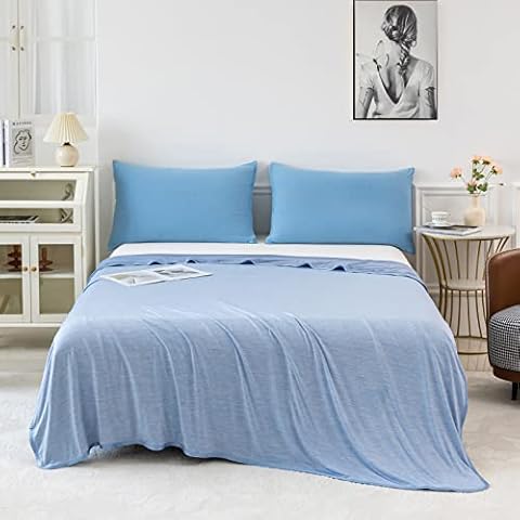 MUKKA Summer Blanket Throw Size(50''×60'') for Hot Sleeper Cooling Blanket in Summer Keep Body Cool on Warm Nights Blanket for Adults, Children, and Babies, Japanese Q-Max 0.4 (Blue) Cover