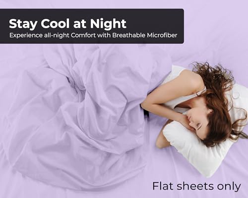 Image of Royale Linens 2 Pack Bulk Flat Sheet Set - Top Sheets - Soft 1800 Microfiber - Wrinkle & Stain Resistant - for Hotel, Massage Table, Hospital, Dorm - Twin Flat Sheet Sold Separately (Twin, Lavender)