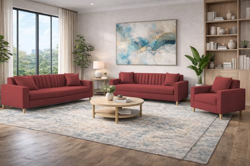 Image of Casaliving Garcia 3+2+1 Seater Sofa Set for Living Room (Maroon Colour) Premium Fabric Sofa