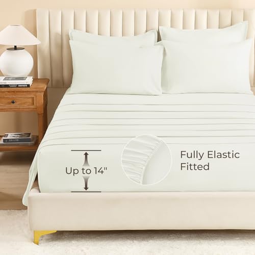 Image of Litanika Super King Plus Comforter Sets Ivory - 7 Pieces Bed in a Bag Beddding Sets, Solid Lightweight Bed Set with Comforter, Sheets, Pillowcases & Shams