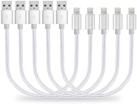 Short charging Cable [5 Pack ] dethinton 25CM Nylon Braided USB Cable Sturdy Charging Cord -Silver