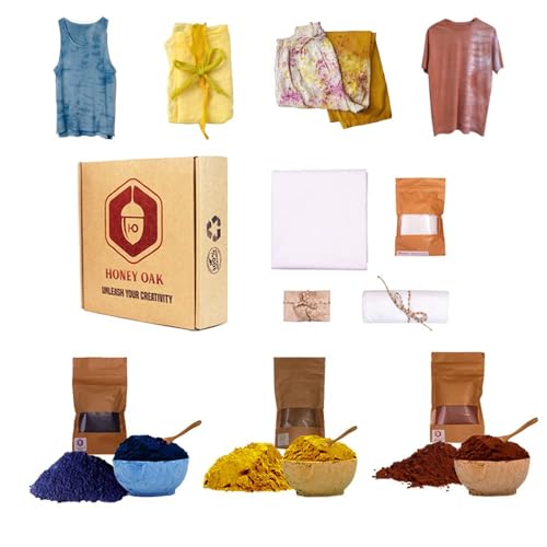 Fabric Tie Dye Kit with 3 Colors | Natural Shibori Powder | Indigo, Sunflower Yellow and Turkey Red | Perfect Clothing Dying | Painting Party Supplies DIY Art...