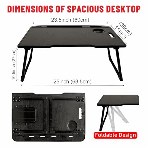 Image of TEKCOOL Wood Smart Multipurpose Foldable Laptop Table with Cup Holder, Study Table, Bed Table, Breakfast Table, Foldable and Portable /Ergonomic & Rounded Edges /Non-Slip Legs (Black);