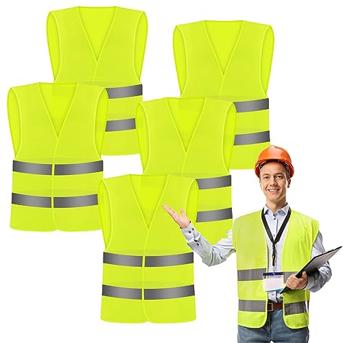 LEEPAT 5 Pack Hi Jackets,High Visibility Reflective Safety Vest Anti-mold Waistcoats Jacket For Traffic Work, Running