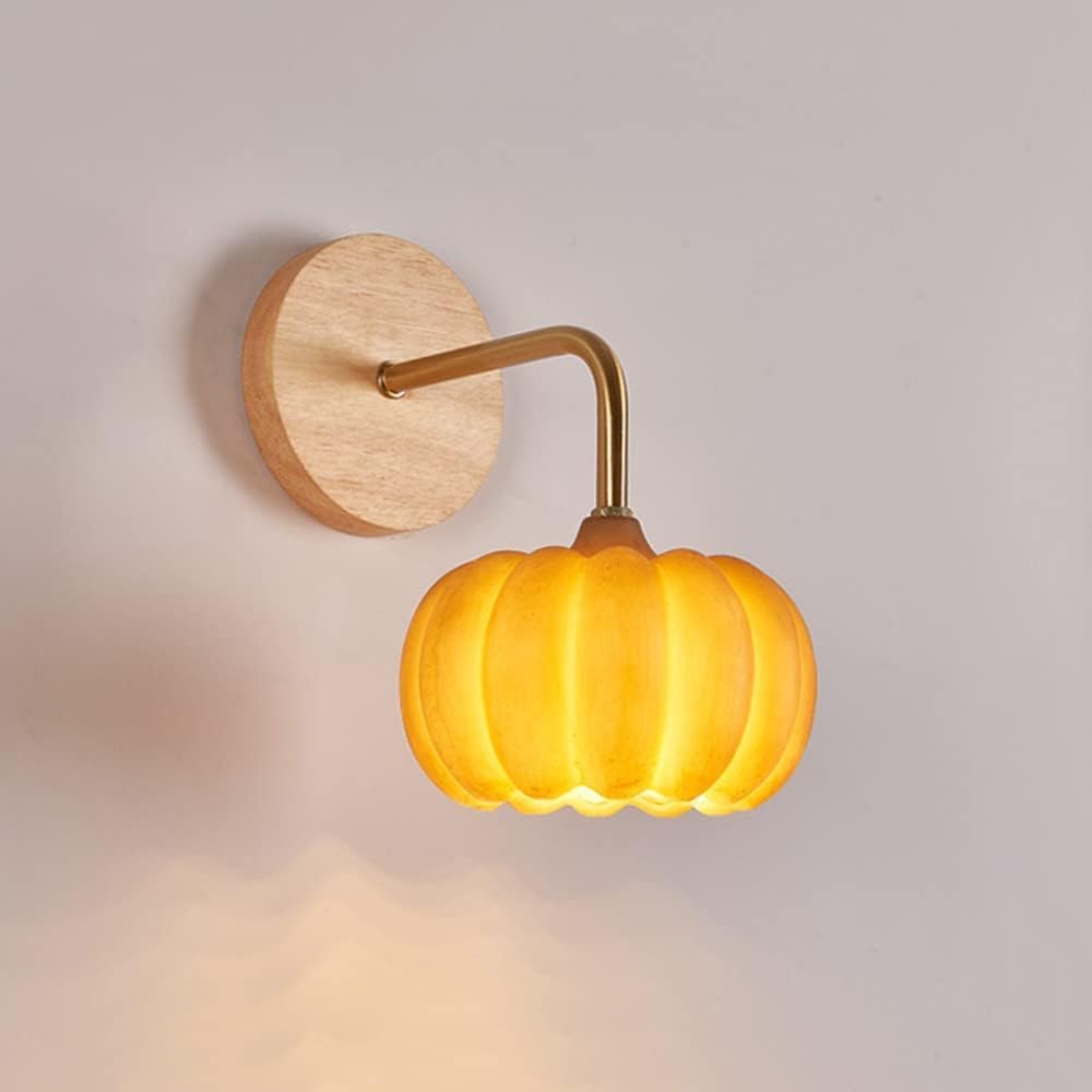 VDOQTLJT Wall Sconces - Mount Lighting Fixture Wooden Hardwired Modern Light Resin Pumpkin Lamp Shade Wood Sconce Compatible with Bedroom Hallway Farmhouse Home Decor S