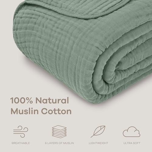 Image of Comfy Cubs Muslin Blanket for Adults Twin 90 inch x 66 inch - 6 Layer Soft, Breathable & Lightweight Muslin Adult Blanket - Machine Washable & Designed in The US Bedding for All Seasons - Fern