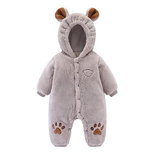 Image of IADOER Baby Newborn Snowsuit Fleece Winter One-Piece Suit Cartoon Bear Warm Hooded Jumpsuit Outwear Outfits for Girls Boys