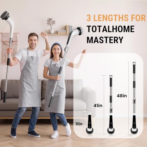 Image of Electric Spin Scrubber, 50 in-lbs High Torque Shower Scrubber & Retractable Long Handle, 10-in-1 Variable Speed Cordless Cleaning Brush for Bathroom, Bathtub, Toilet, Kitchen, Tile Floors & Car
