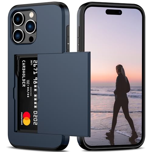 Nvollnoe for iPhone 15 Pro Max Case with Card Holder Blue