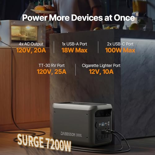 Image of DABBSSON Portable Power Station 3000L, 3072Wh Semi-Solid LiFePO4 Battery, 3000W AC Output 6, 3600W Power Boost, Fast Charge, Solar Generator for Home Backup, Camping & RVs (Solar Panel Optional)