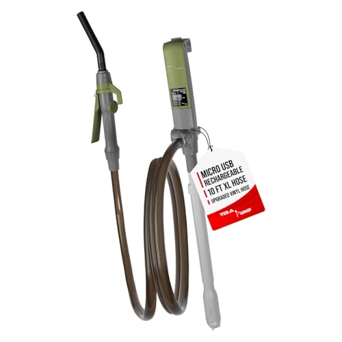 TERA PUMP Fuel Transfer Pump w/Quick Flow Control Nozzle & Telescopic Tube & Powerful Rechargeable Battery, 10FT Discharge Hose, Multipurpose Portable Battery Pump For Gas, Diesel, Water (2.7 GPM)